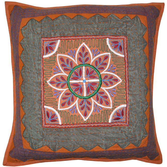 Indian Cotton Cushion Covers Set Embroidered Cut Kantha Work Pillow Covers 45 Cm