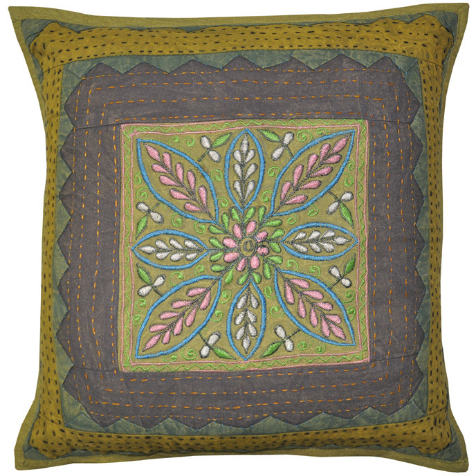 Cotton Green Cushion Covers Embroidered Square Pillow Cases 16 Inch Bedding Gift
