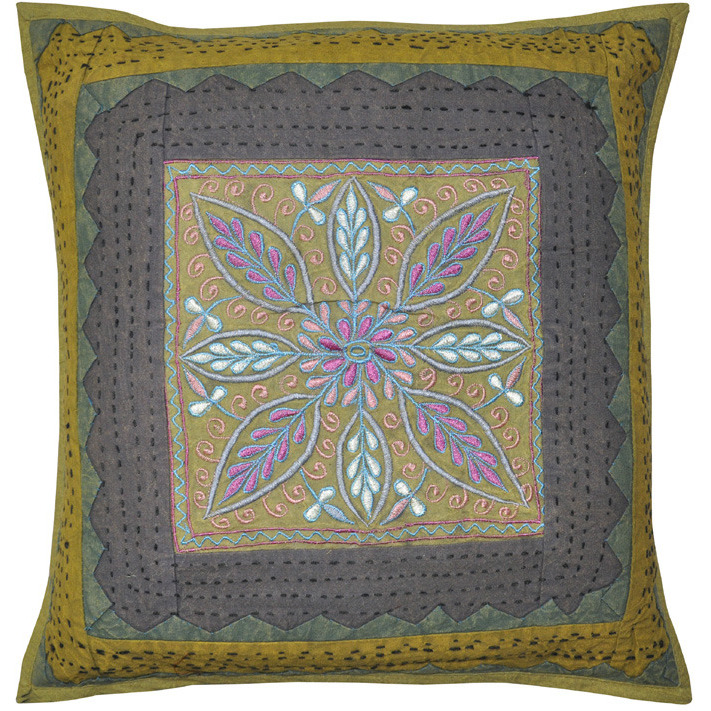 Indian Decor Cushion Cover Set Embroidered Cut Kantha Flower Pillowcases 40X40 Cm