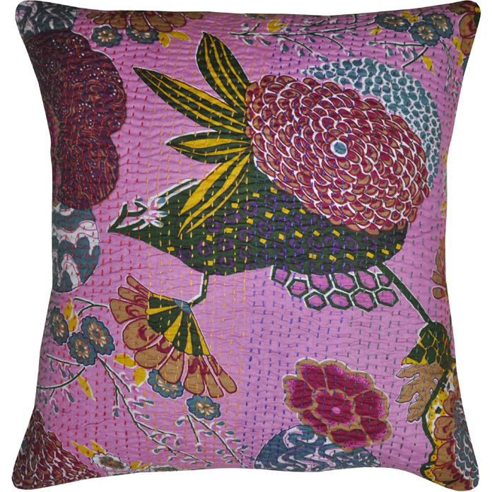 Indian Cotton Floral Printed Pillow Covers Kantha Cushion Covers Pair Throw 16 Inch