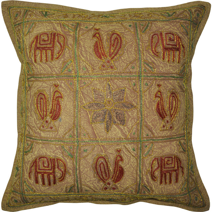 Indian Cotton Pillow Covers Pair Zari Embroidered Cotton Sofa Cushion Cover 40 Cm