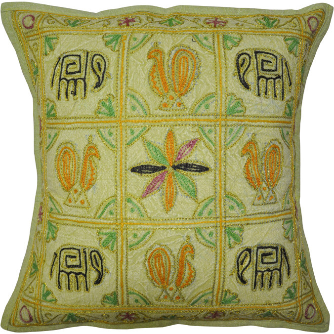 Indian Cotton Pillow Covers Pair Zari Embroidered Cotton Sofa Cushion Cover 40 Cm