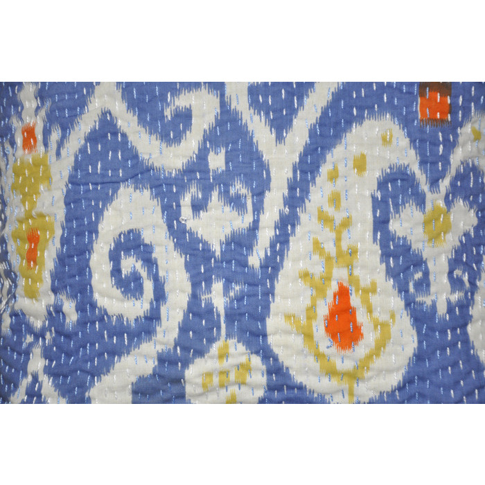 Vintage Retro Cushion Covers Set Embroidered Kantha Printed Blue Pillowcases 16 Inch