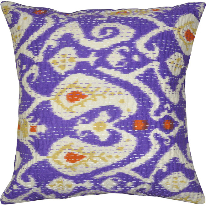 Handmade Cushion Covers Pair Kantha Block Printed Cotton Pillowcases Set Of 2 Pc