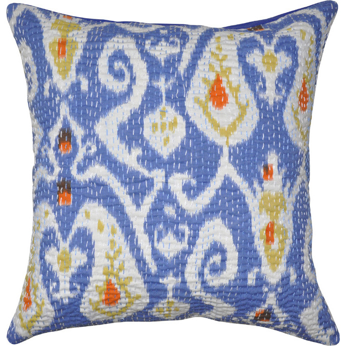 Handmade Cushion Covers Pair Kantha Block Printed Cotton Pillowcases Set Of 2 Pc