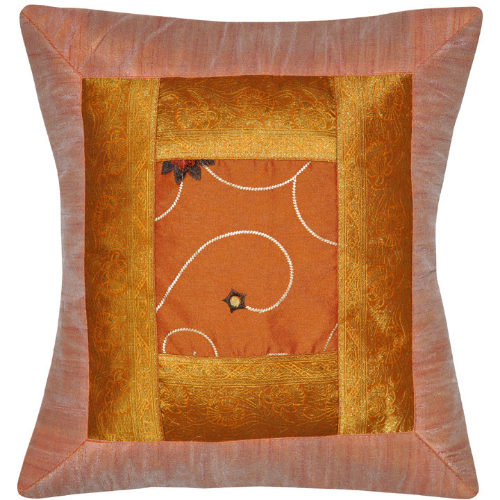 Vintage Silk Pillow Covers Set Of 2 Pc Peach Brocade Sofa Cushion Covers 40 Cm 16 Inch