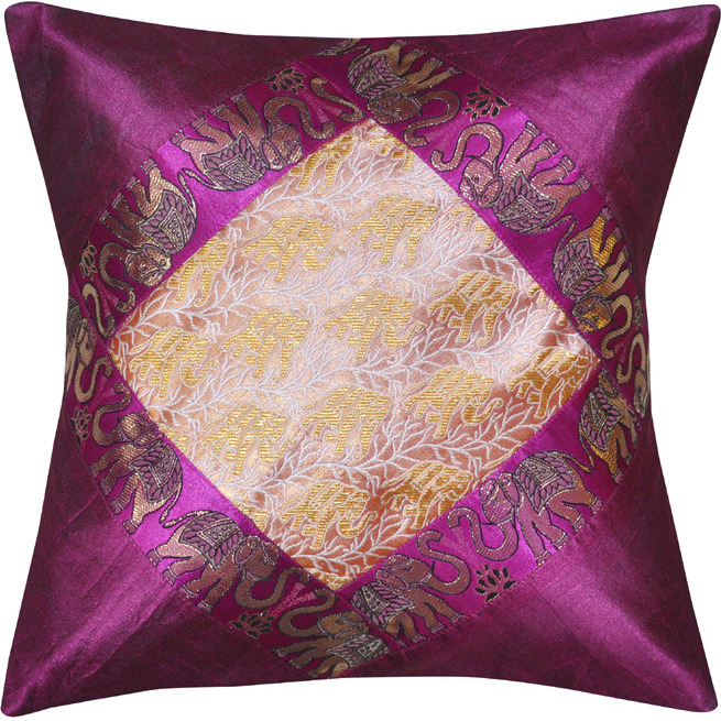Indian Pink Cushion Covers Set Square Brocade Sofa Decor Pillow Cases Pair 40 Cm