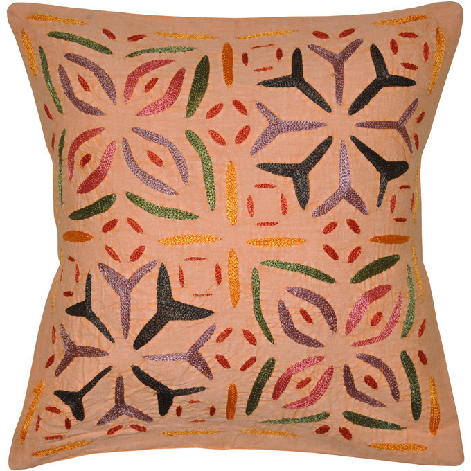 40 Cm Embroidered Pillow Cases Pair Floral Peach Cotton Sofa Decor Cushion Covers