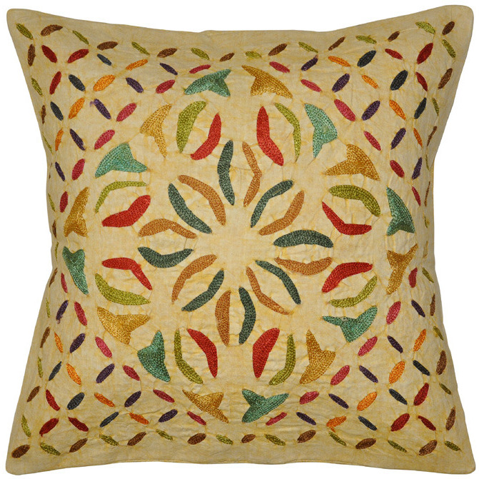 Handmade Embroidered Cushion Covers Pair Cotton Peach Pillow Covers Throw 40 Cm