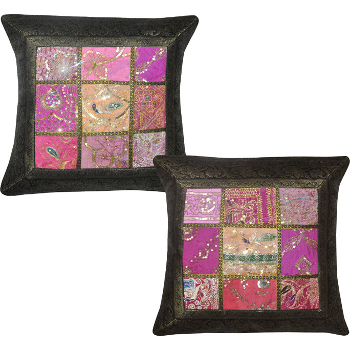 16 Inch Indian Black Pillowcases Square Home Decor Silk Square Pillow Cases New 40 Cm