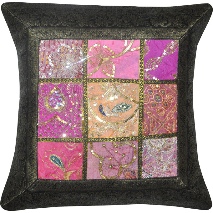16 Inch Indian Black Pillowcases Square Home Decor Silk Square Pillow Cases New 40 Cm