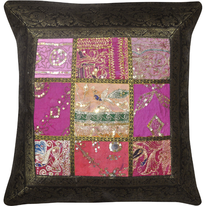 16 Inch Indian Black Pillowcases Square Home Decor Silk Square Pillow Cases New 40 Cm