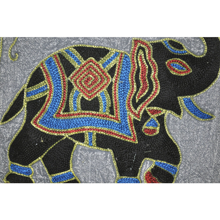 Indian Cotton Cushion Covers Embroidered Elephant Grey Square Pillow Cases 43 Cm