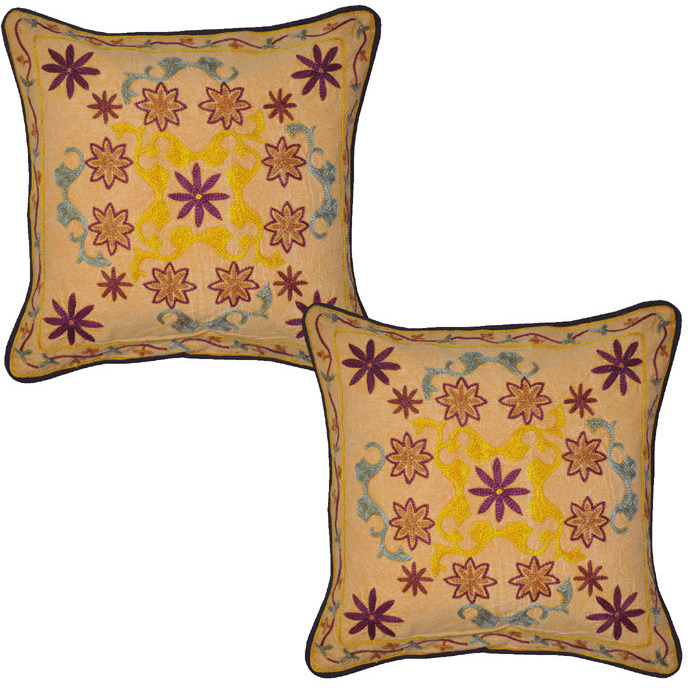 43 Cm Indian Cotton Cushion Covers Embroidered Floral Square Pillow Cases Throw