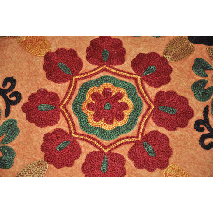 Indian Cotton Pillow Cases Floral Embroidered Orange Retro Cushion Covers 43 Cm