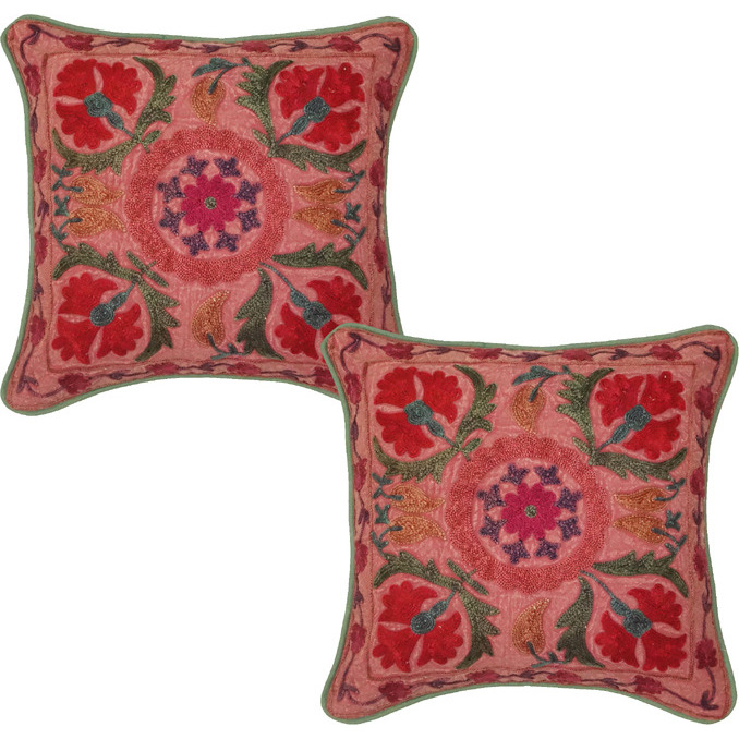 Indian Cotton Embroidered Cushion Pillow Cases Covers Pair House Warming Gifts