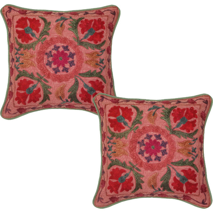 Indian Cotton Embroidered Cushion Pillow Cases Covers Pair House Warming Gifts