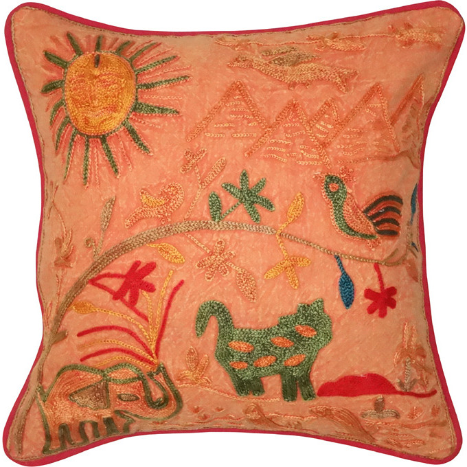 New Indian Cushion Covers Embroidered Cotton Orange Pillow Cases Home Decor Gift
