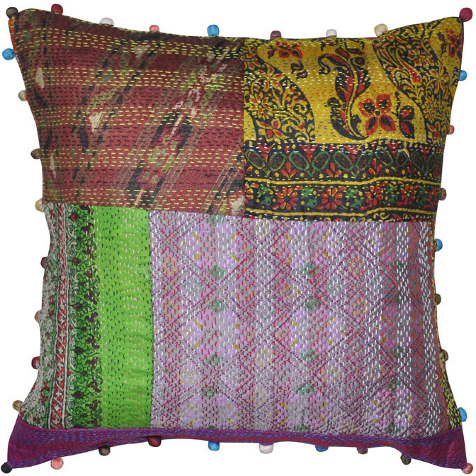 Indian Patchwork Cushion Covers Pair Embroidered Raw Silk Sofa Pillow Cases 40 Cm