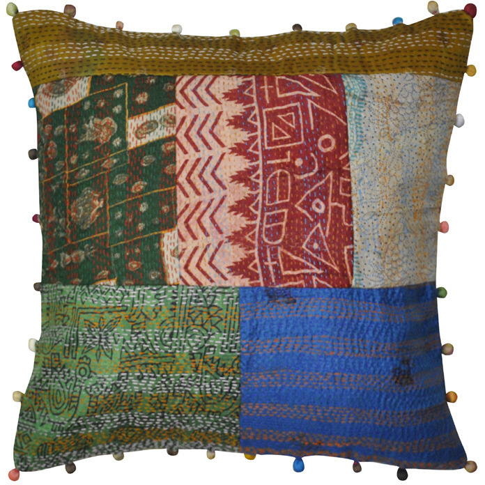 Indian Pillow Cases Pair Raw Silk Patchwork Home Decor Retro Cushion Covers 40 Cm