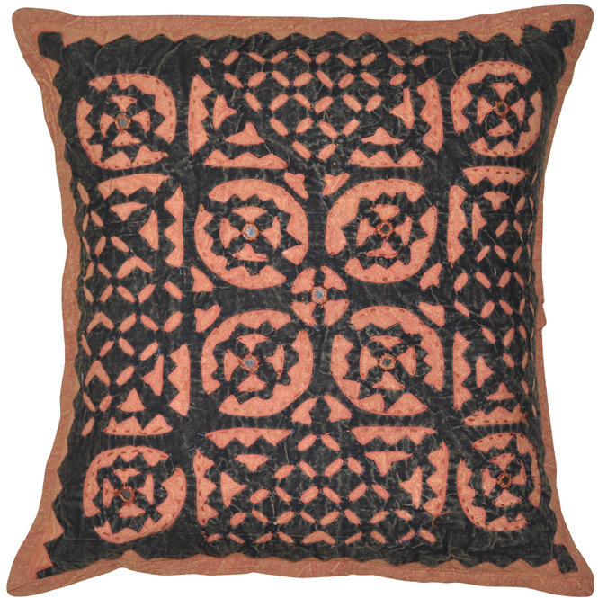 40 Cm Indian Cut Work Cushion Covers Pair Mirror Designer Orange Pillowcases 2 Pc