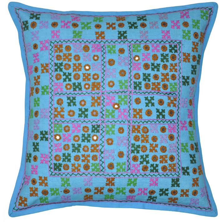 New Indian Mirror Embroidery Design Cushion Cover Pillow Covers Throw 16'' Gift