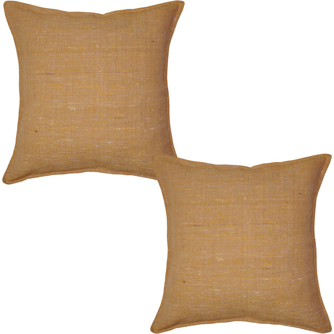 Indian Solid Cushion Covers Pair Beige Khadi Fabric Cotton Square Pillowcase 16 Inch