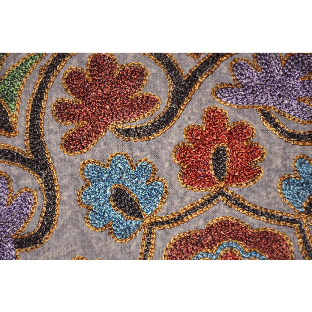 Indian Cotton Cushion Covers Pair Floral Embroidered Brown Square Pillowcase 16 Inch
