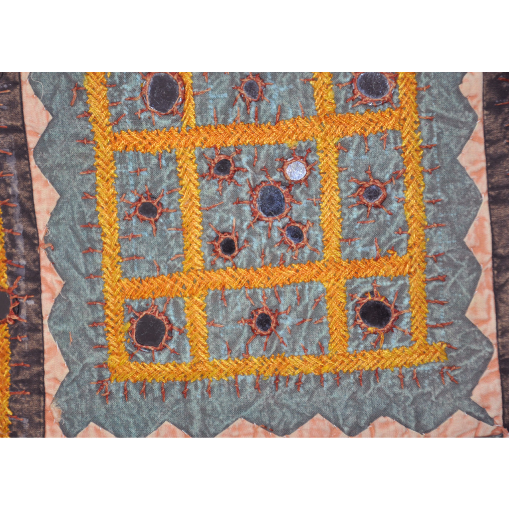 Indian Patchwork Cushion Covers Pair Embroidered Mirror Peach Cotton Pillowcases