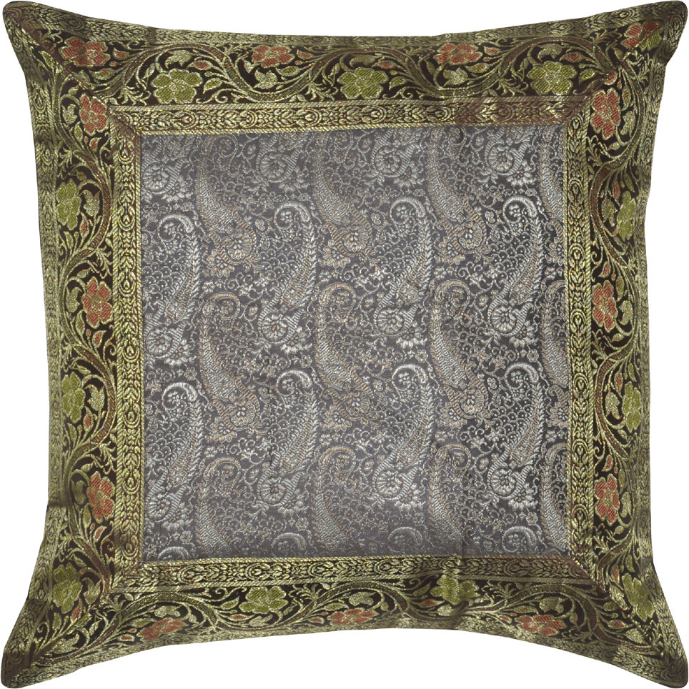 Vintage Designer Jacquard Silk Decorative Elephant Cushion Cover Pair 40 X 40 Cm