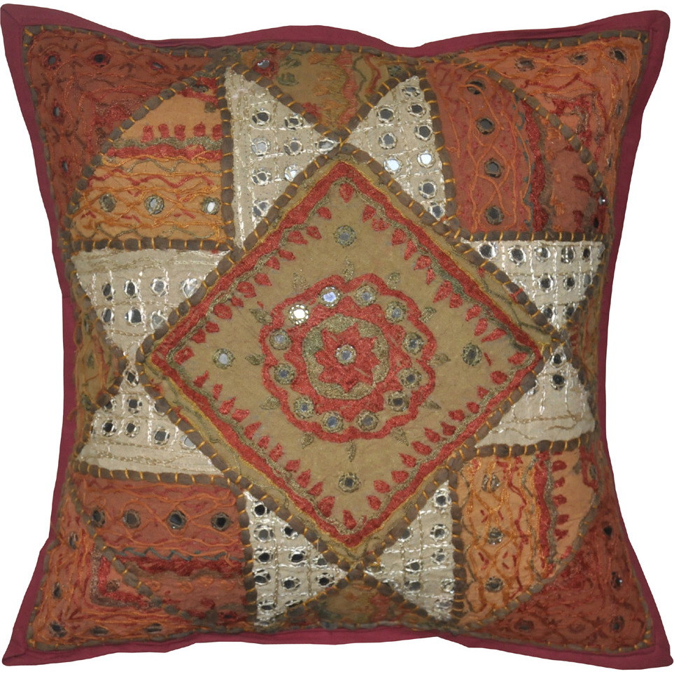 40 Cm Indian Cotton Cushion Covers Set Of 2 Pc Retro Patchwork Mirror Pillowcases