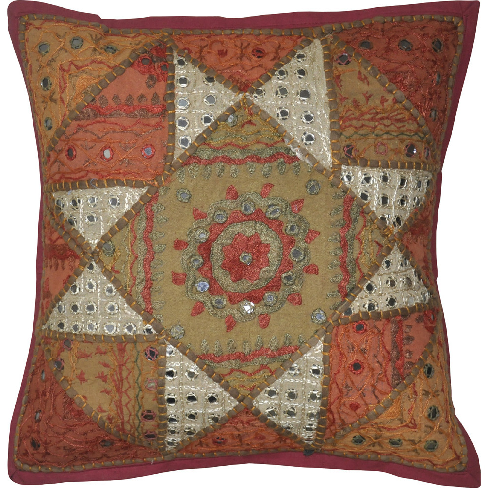 40 Cm Indian Cotton Cushion Covers Set Of 2 Pc Retro Patchwork Mirror Pillowcases