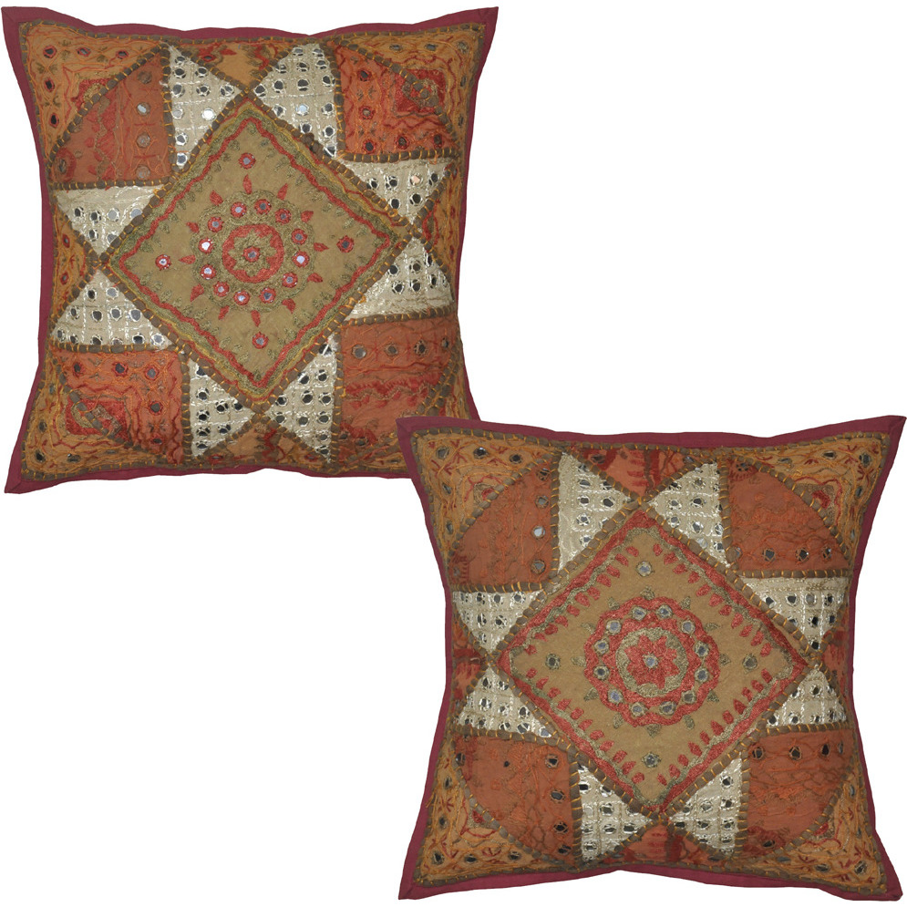 Indian Cotton Cushion Covers Set Mirror Patchwork Sofa Bedding Pillow Cover 40 Cm