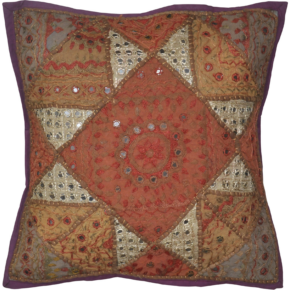 Vintage Embroidered Cushion Covers Patchwork Indian Cotton Pillow Case Throw 16 Inch
