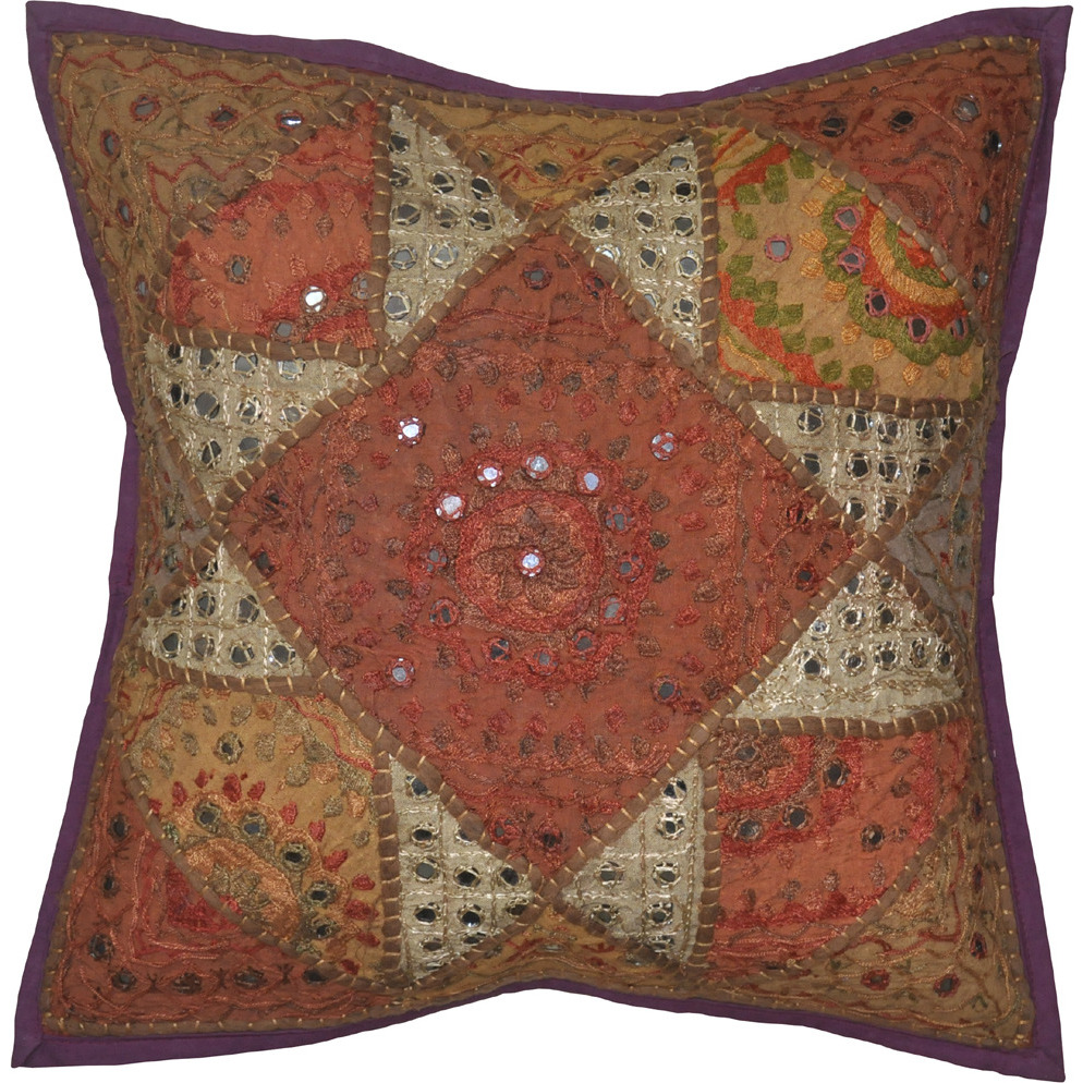Vintage Embroidered Cushion Covers Patchwork Indian Cotton Pillow Case Throw 16 Inch