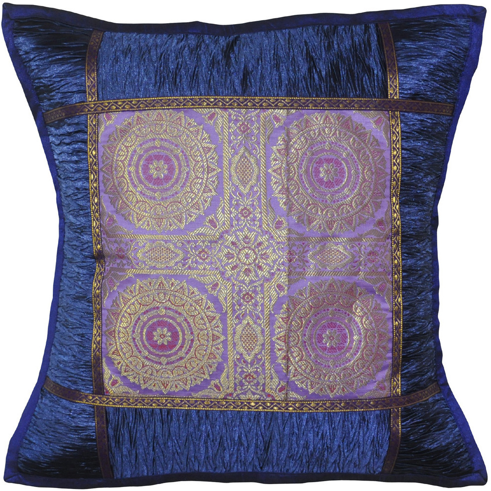 Vintage Silk Pillow Cases Pair Brocade Blue Brocade Bedding Decor Cushion Covers