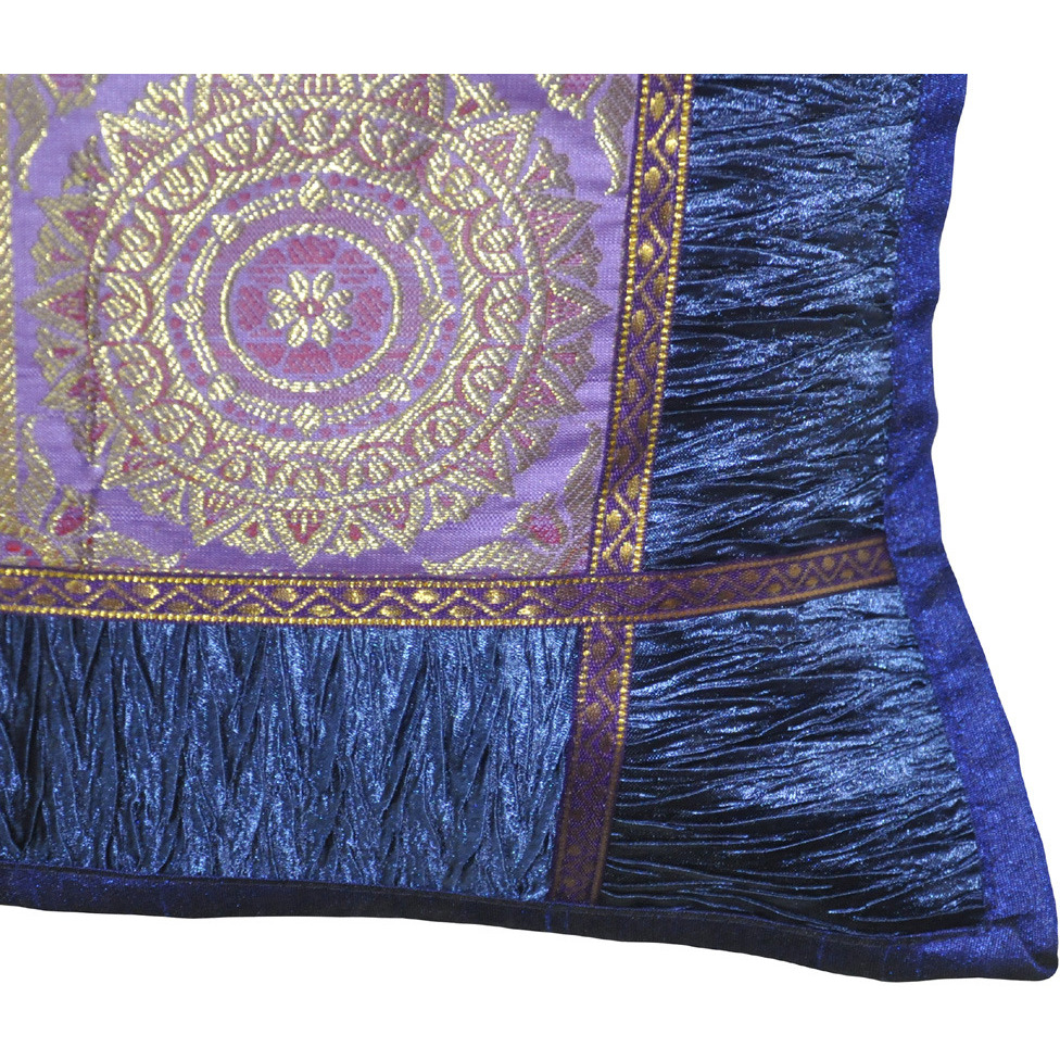 Vintage Silk Pillow Cases Pair Brocade Blue Brocade Bedding Decor Cushion Covers