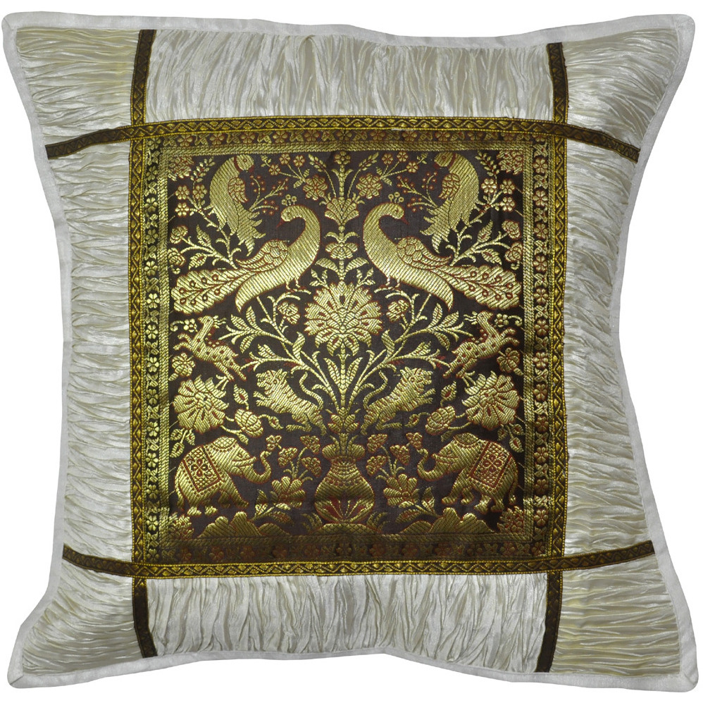 New Silk Indian Cushion Cover Set Of 2pc Brocade White Pillow Covers 16x16  Gift