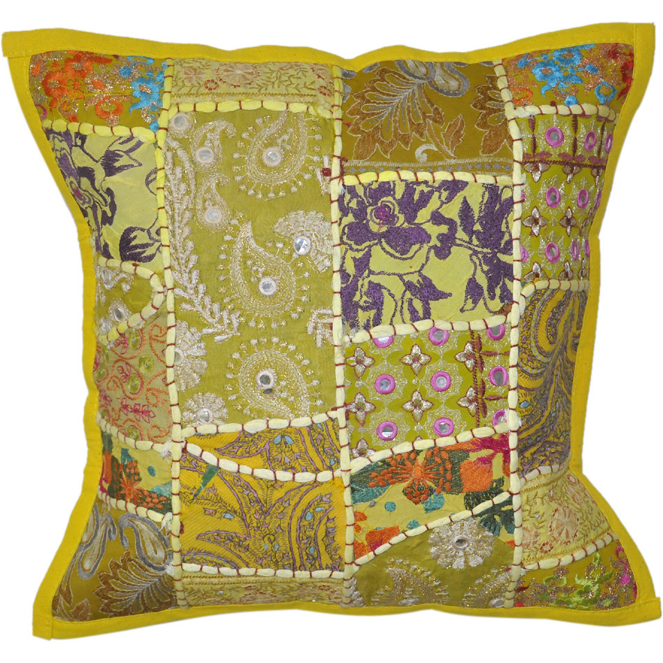 Traditional Patchwork Embroidery Designer Cotton Sequin Work Cushion Cover 40