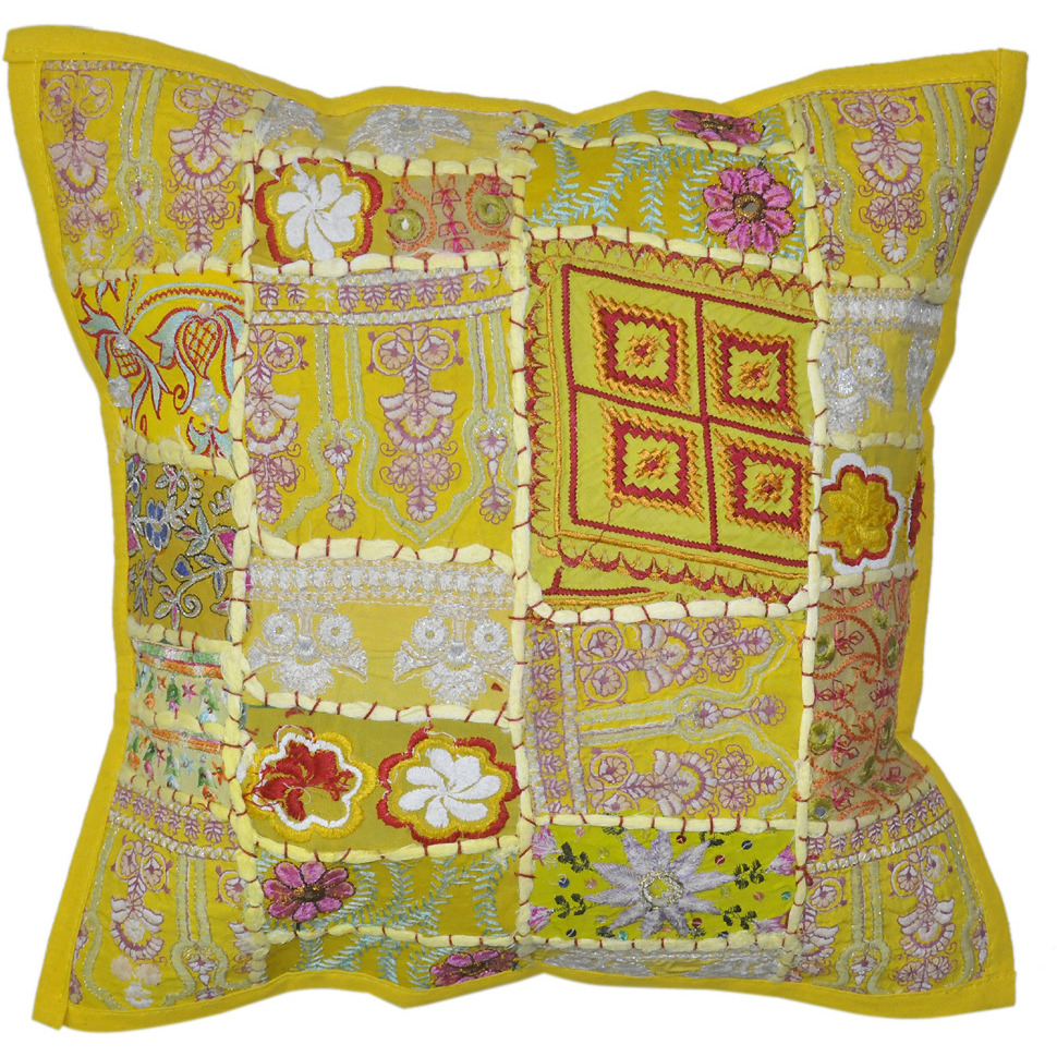 Traditional Patchwork Embroidery Designer Cotton Sequin Work Cushion Cover 40