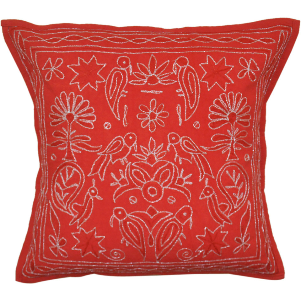 Red Color Indina Cushion Covers Designer Embroiered Cotton Pillow Case Gift 16