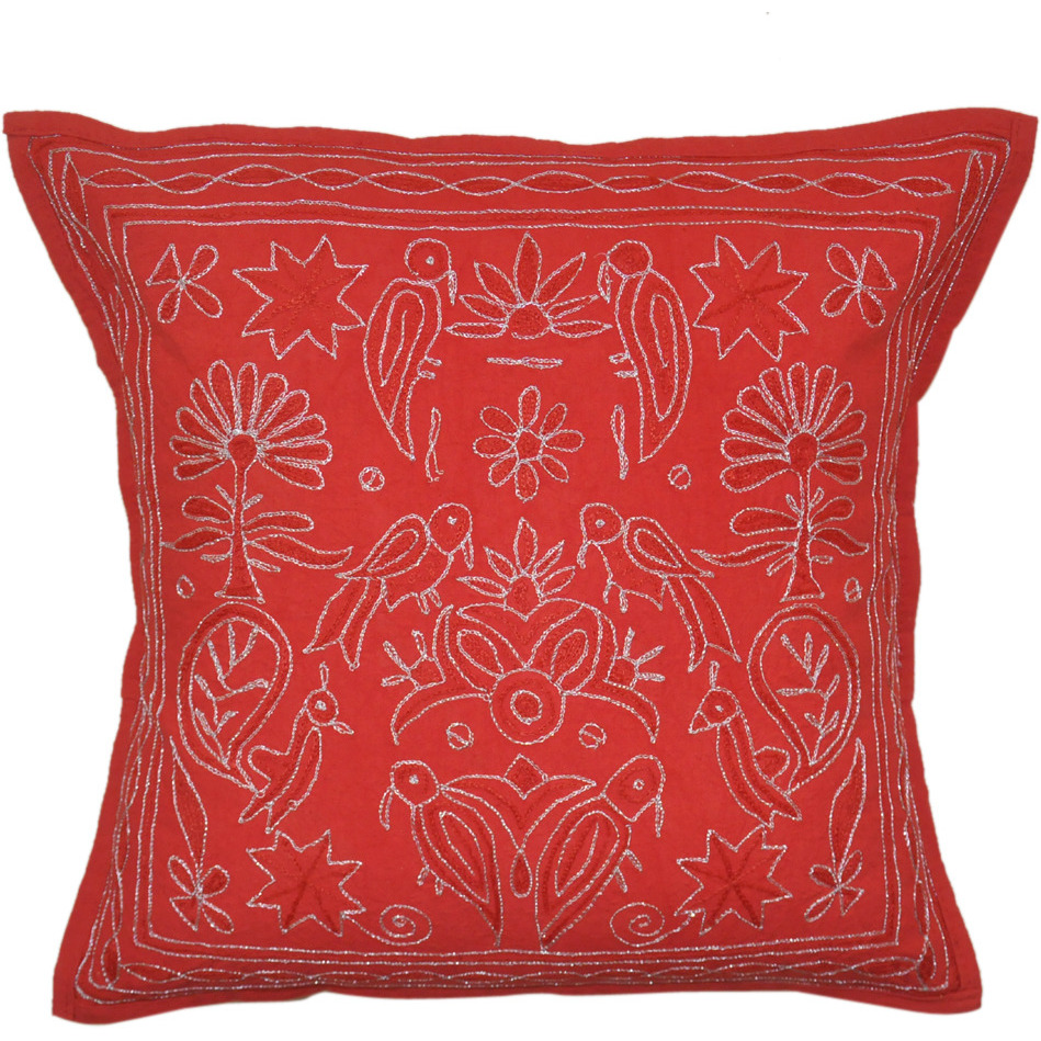 Red Color Indina Cushion Covers Designer Embroiered Cotton Pillow Case Gift 16