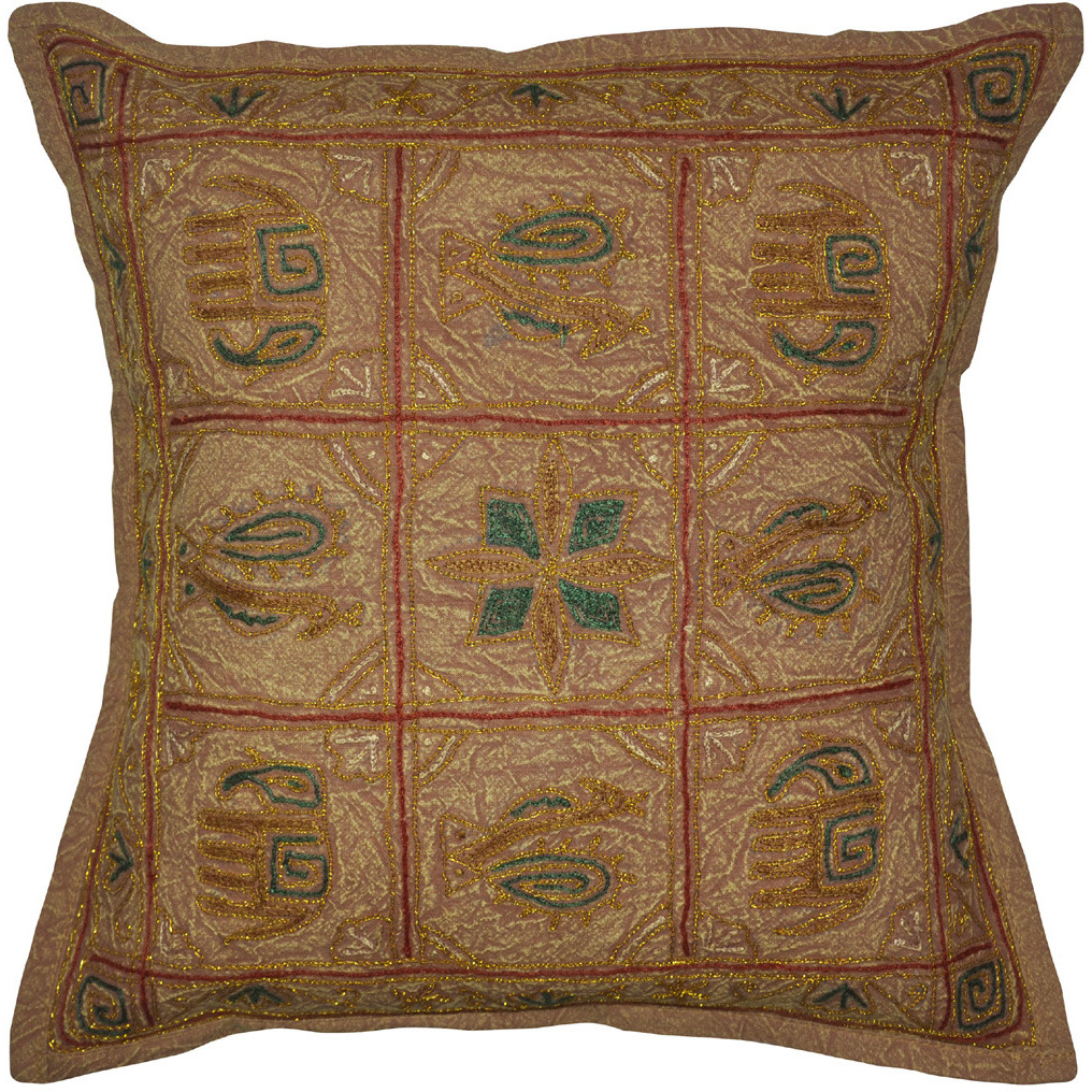Indian Embroidered Throw Pillowcase Cotton Cushion Cover Pair 2 40 X 40 Cm
