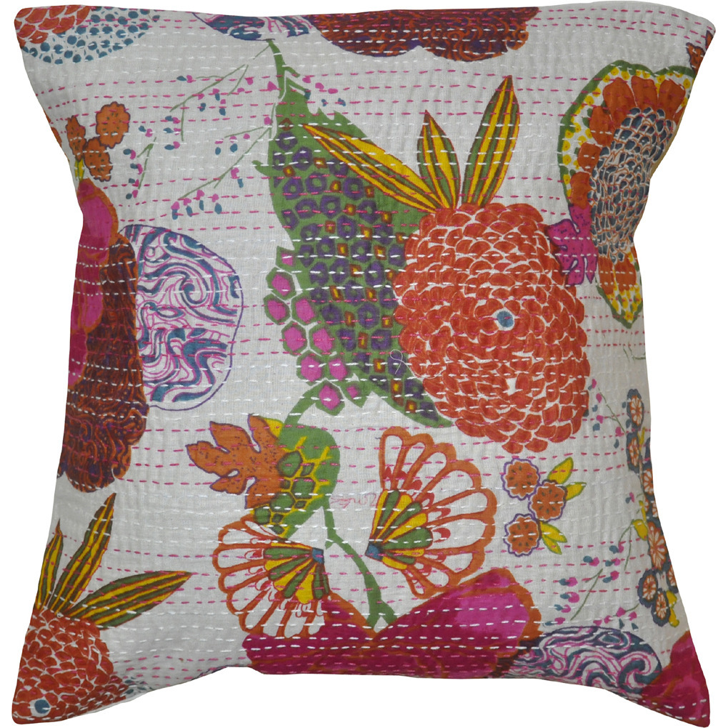 Indian Home Decorative Pillow Cases Cover Block Printed Kantha Work Design 16
