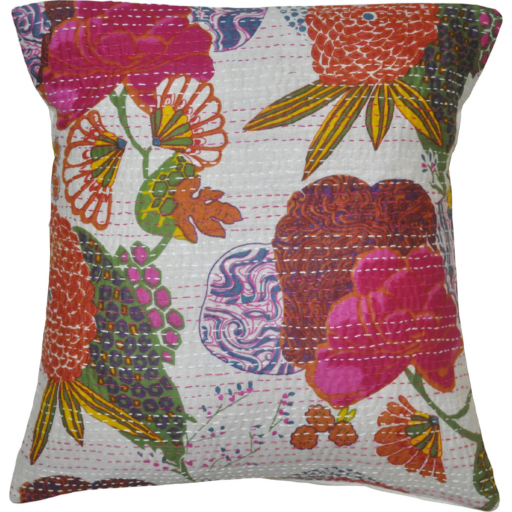 Indian Home Decorative Pillow Cases Cover Block Printed Kantha Work Design 16