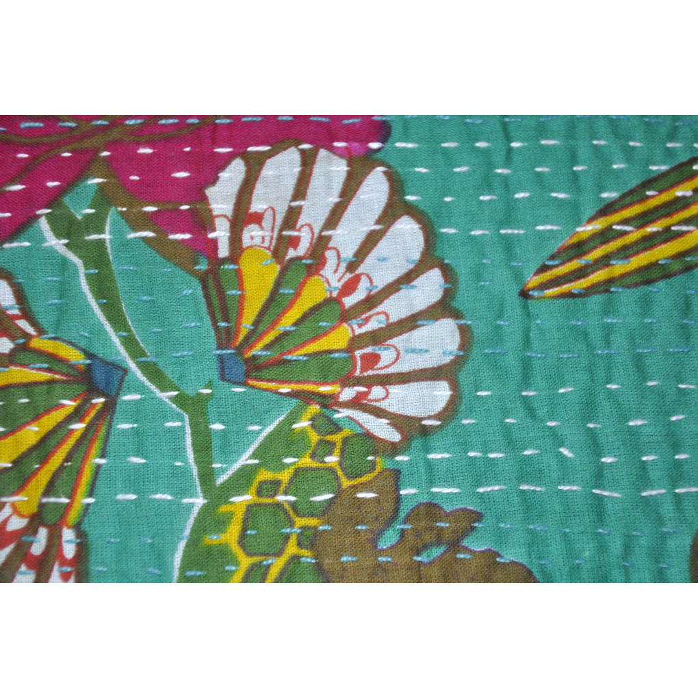 Green Cotton Cushion Covers Pair Indian Printed Handmade Pillow Case Throw 16X16