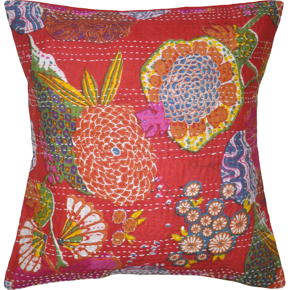 Handmade Cushion Covers Pair Block Printed Cotton Red Pillow Cases Throw 16X16 Inch