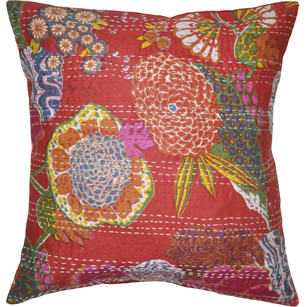 Handmade Cushion Covers Pair Block Printed Cotton Red Pillow Cases Throw 16X16 Inch