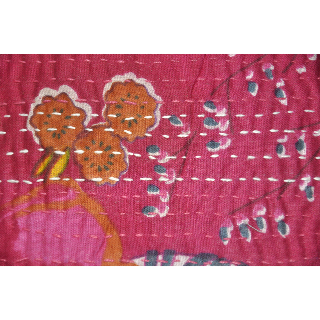 Ethnic Indian Designer Floral Printed Traditional Kantha Work Cotton Pillow Cushion Cover