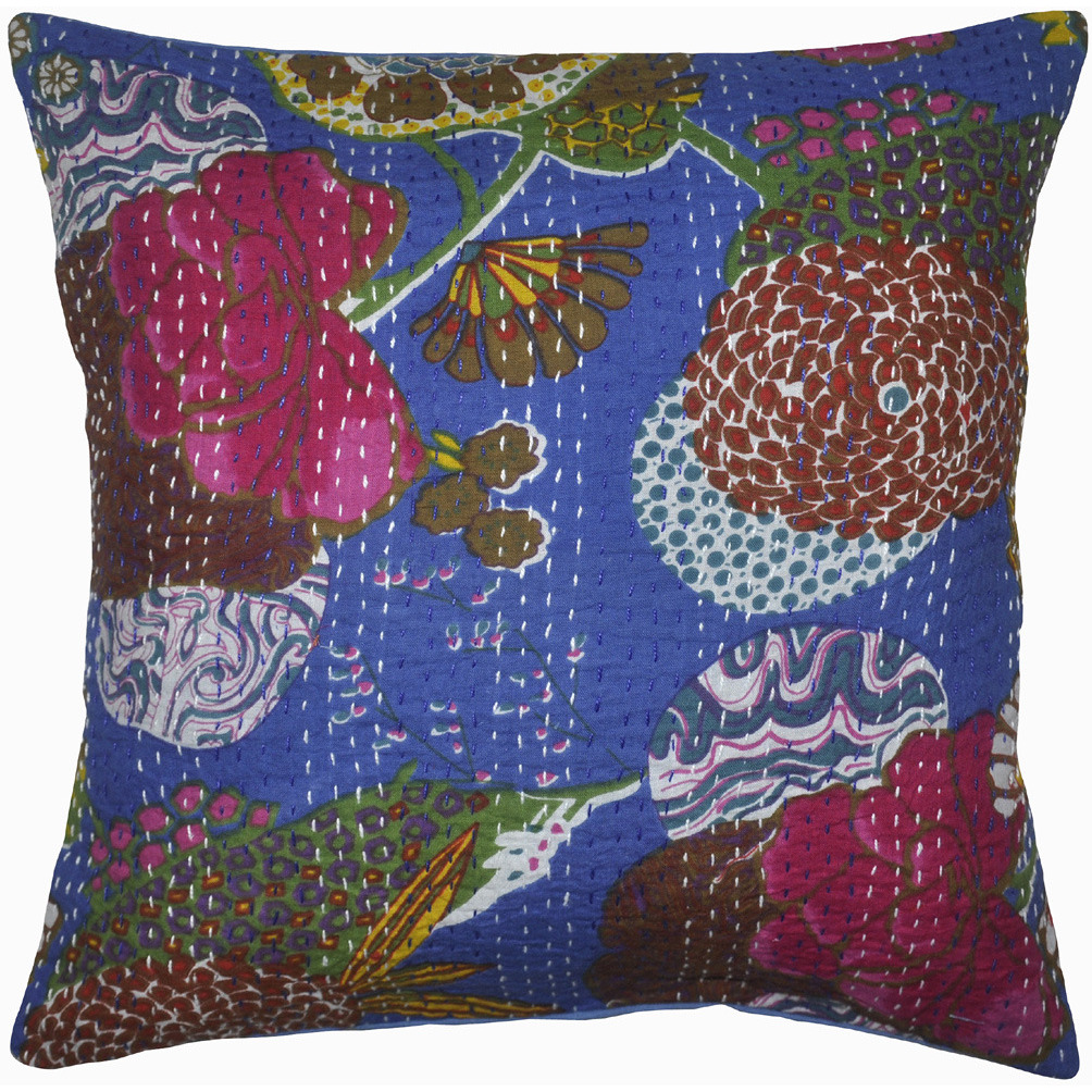 Indian Cotton Cushion Covers Pair Embroidered Blue Vintage Pillow Case Throw 41'
